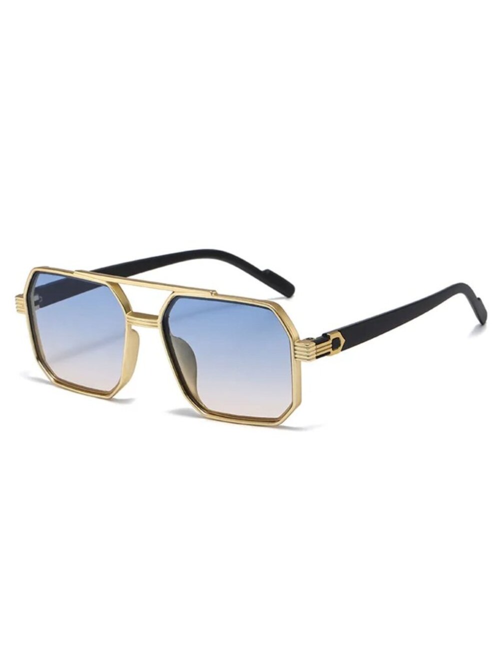 Geometric Gold Frame Gradient Sunglasses With Black Arms